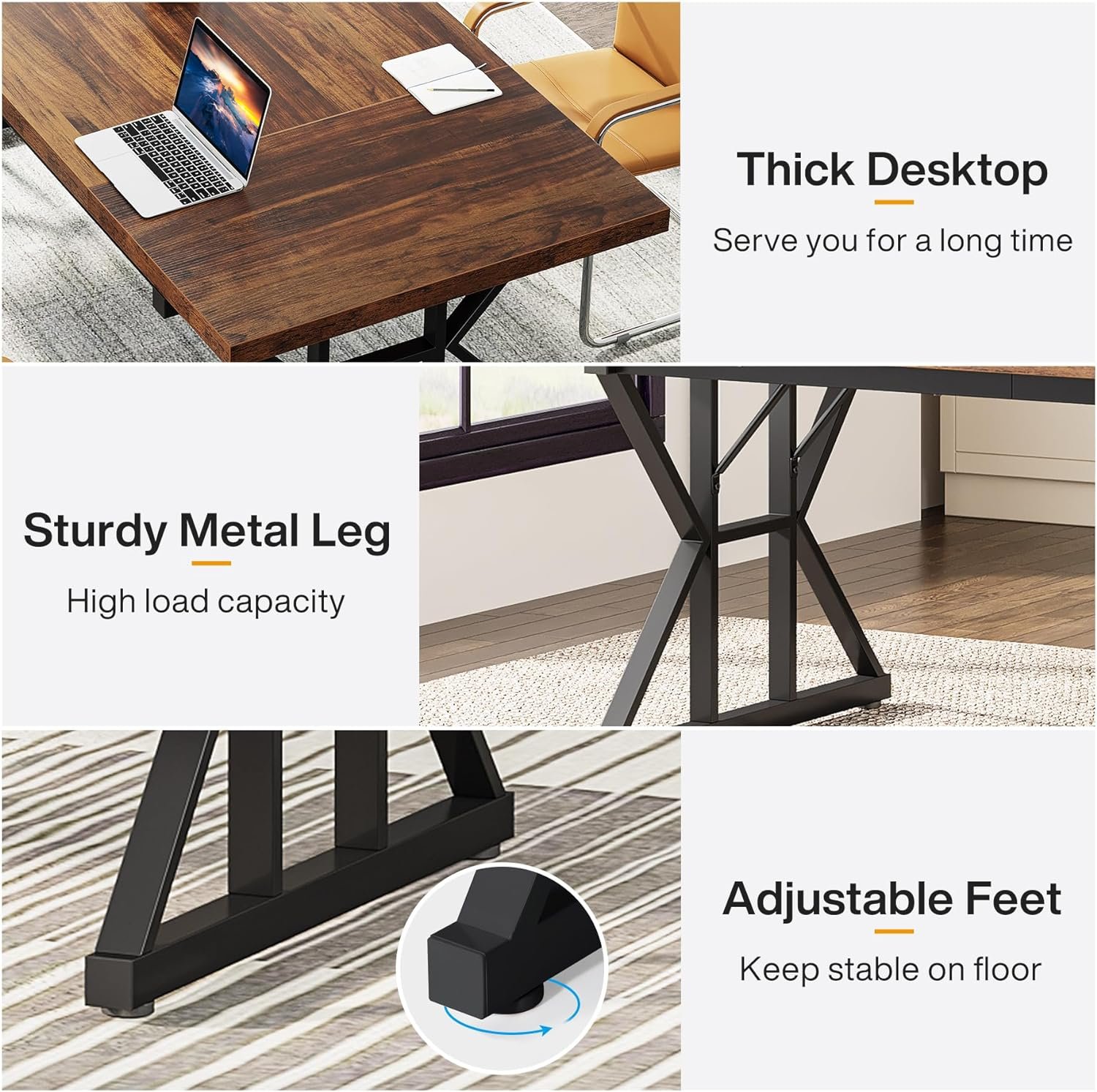 Tribesigns 70.8-Inch Executive Desk, Large Computer Office Desk Workstation, Modern Simple Style Laptop Desk Study Writing Table Business Furniture for Home Office (Brown/Black, 70.8 Inch) - Image 6