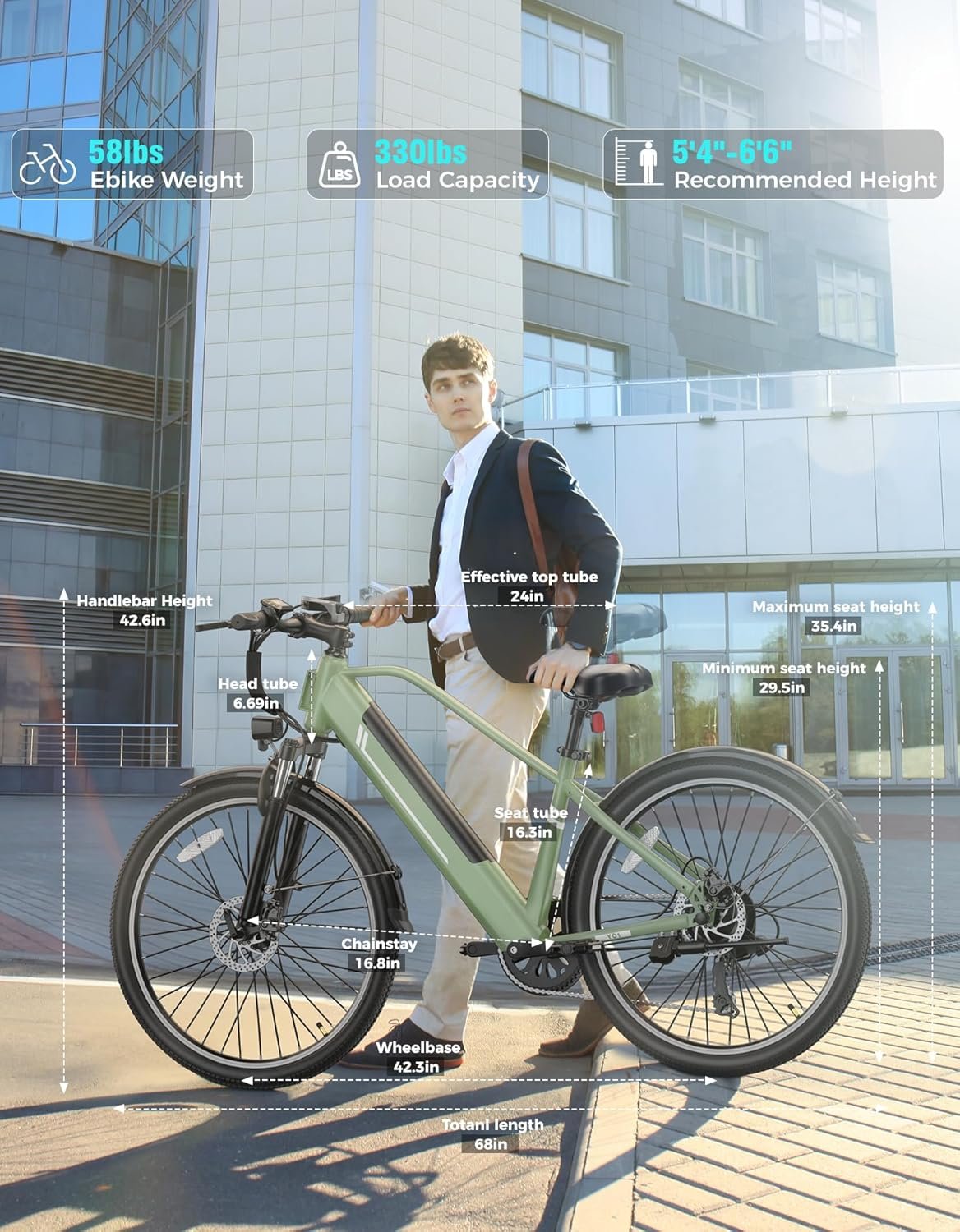 Jasion 26" Electric Bike for Adults, Internal Removable Battery Ebike with 3 Modes & 7-Speed, UL2849 Certified, 1200W Peak Motor, Max 28Mph & 50Miles, Shock Absorber, Electric City Commuter Bicycle - Image 8