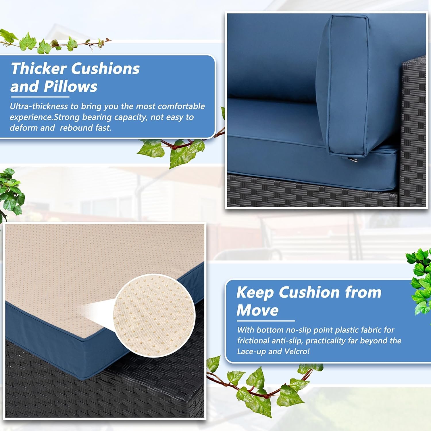7 Pieces Outdoor Patio Sectional Sofa Couch, Wicker Furniture Patio Conversation Sets with Washable Cushions & Coffee Table for Garden, Poolside, Backyard - Image 6