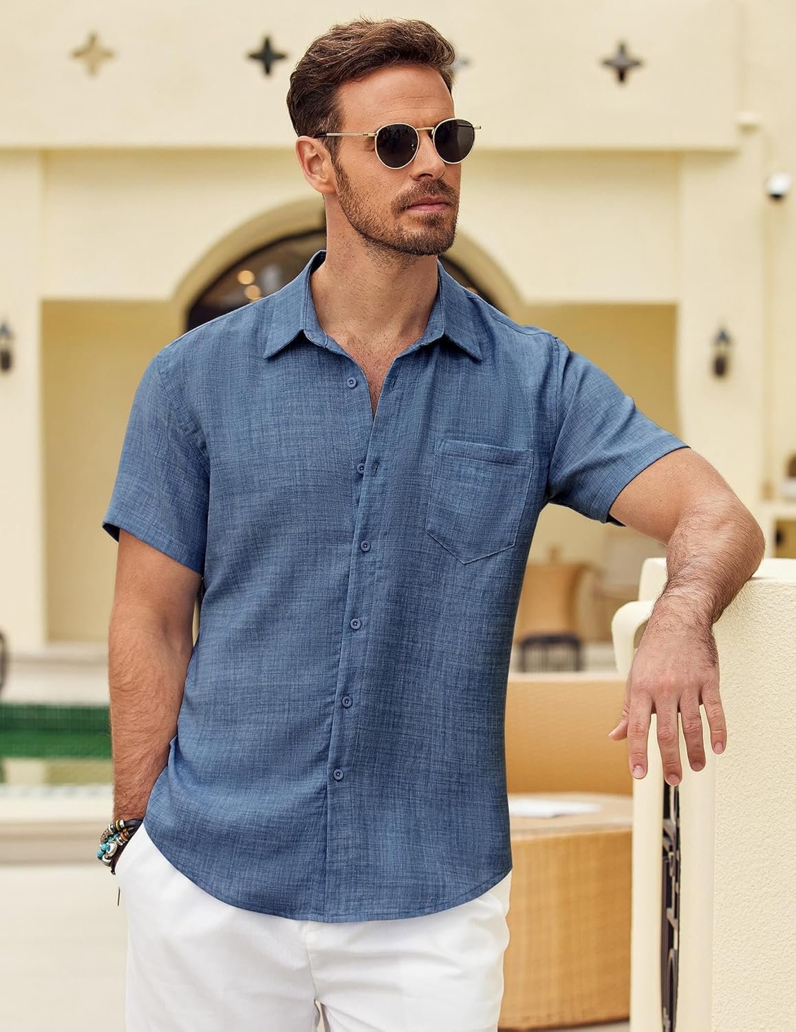 COOFANDY Mens Button Down Short Sleeve Shirt Casual Shirts Summer Beach Textured Shirts with Pocket - Image 2