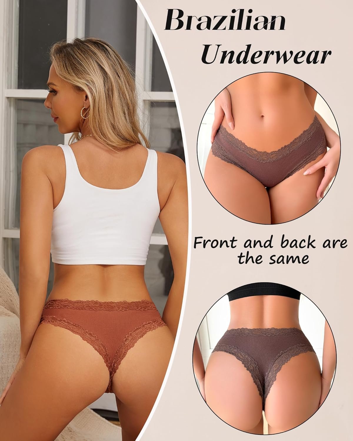 Sth Big Womens Cotton Underwear Sexy Lace Brazilian Panties Soft Breathable Cotton Bikini for Ladies 6 Pack - Image 4