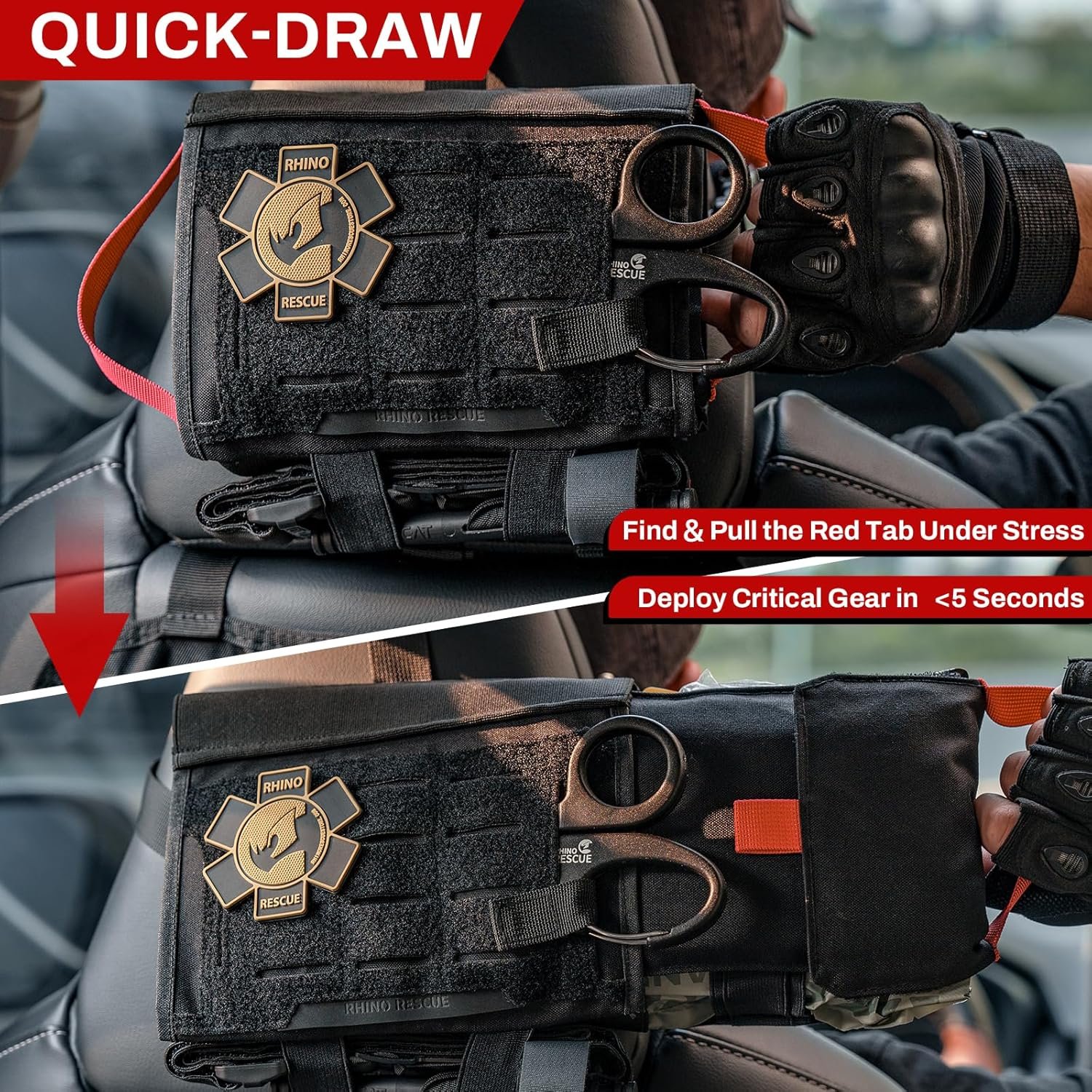 RHINO RESCUE Car Tactical IFAK Trauma Kit with C-A-T Tourniquet, First Aid Kits for Vehicles, Molle Pouch for Military, Combat, Car, Van, ATV - Image 4