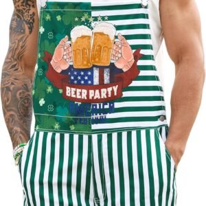 Bindefon Bibs Overalls Men Adjustable Straps Coveralls Shorts Printed Jumpsuit Male Romper