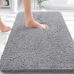 OLANLY Bathroom Rugs 30×20, Extra Soft Absorbent Chenille Bath Rugs, Rubber Backing Quick Dry, Machine Washable Bath Mats for Bathroom Floor, Tub and Shower, Home Decor Accessories, Grey
