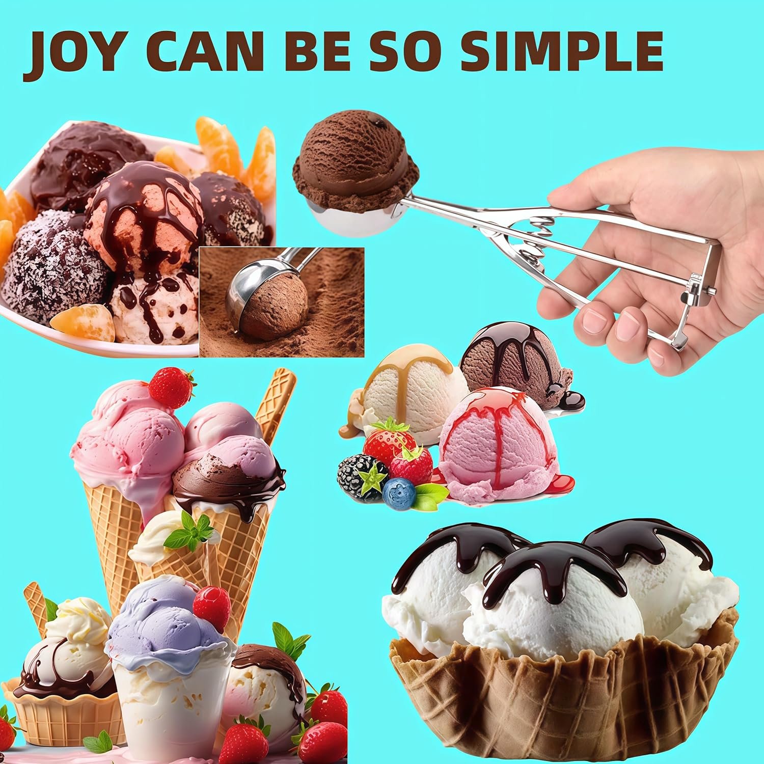 Ice Cream Scoop, 3Pcs Cookie Scoop Set, Stainless Steel Ice Cream Scoop with Trigger Release, Cookie Dough Scoop, Large/Medium/Small Cookie Scooper for Baking with 2 Shovel Spoons and 1 Shovel Forks - Image 7