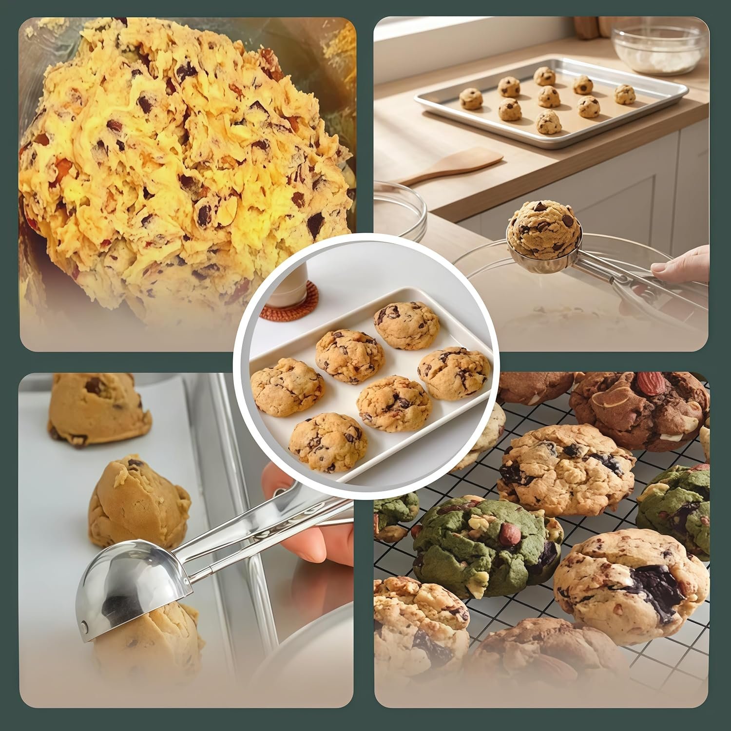 Ice Cream Scoop, 3Pcs Cookie Scoop Set, Stainless Steel Ice Cream Scoop with Trigger Release, Cookie Dough Scoop, Large/Medium/Small Cookie Scooper for Baking with 2 Shovel Spoons and 1 Shovel Forks - Image 5