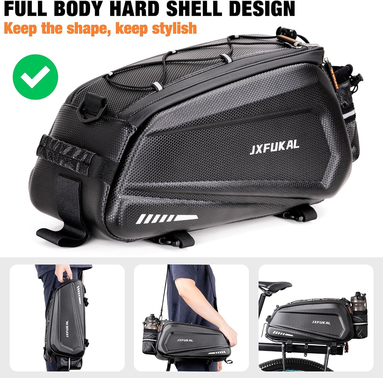 JXFUKAL Bike Bags for Bicycle Rear rack - 9.5L/17L/40L Hard Shell Waterproof Bike Ebike Trunk Pannier Saddle Seat Bag Carrier with Reflector, Rain Cover & Shoulder Strap for Commuter Travel Outdoor - Image 4