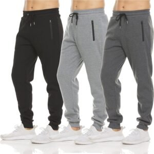 PURE CHAMP Mens Sweatpants 3 Pack Fleece Active Athletic Workout Jogger Sweatpants for Men with Zipper Pocket Size S-3XL