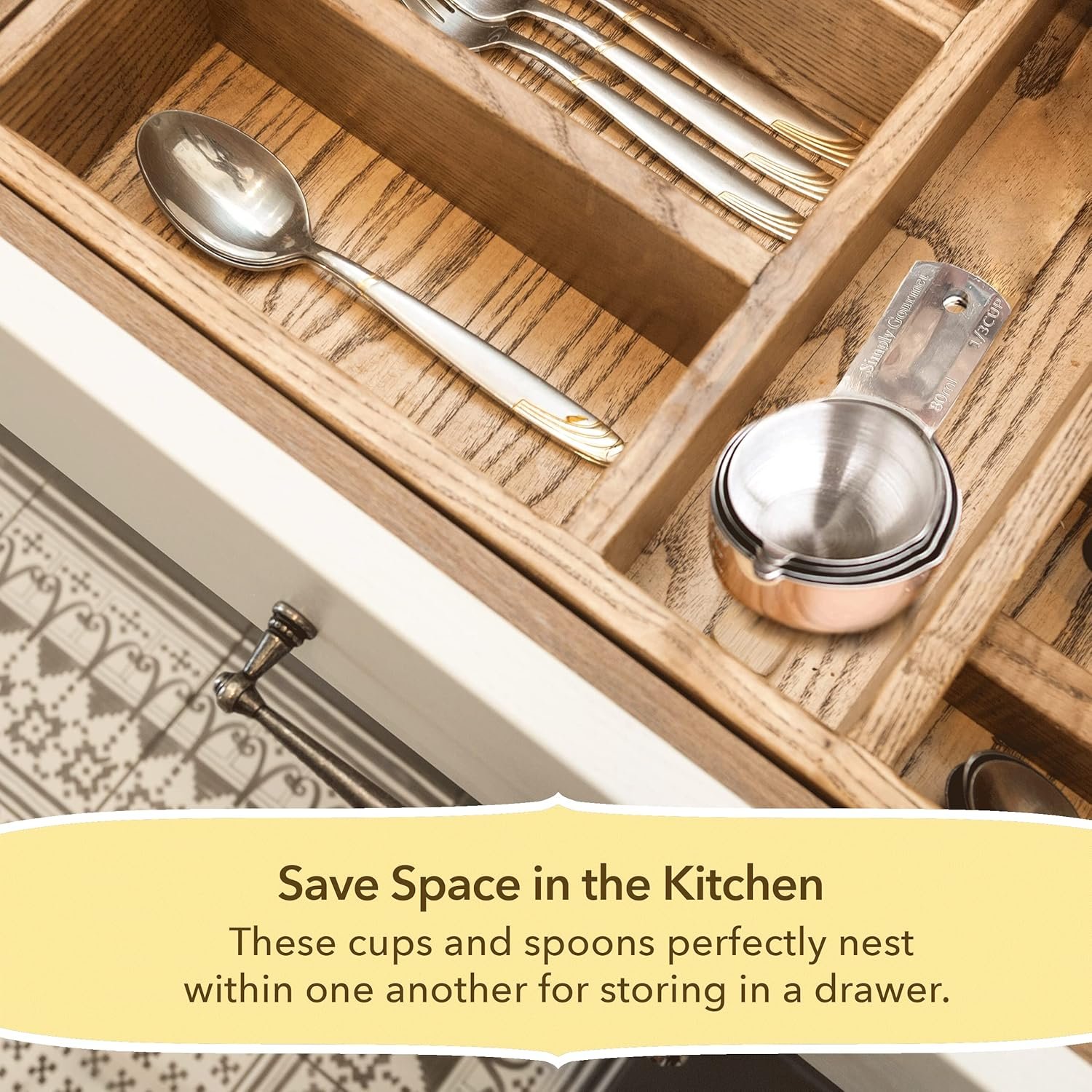 Measuring Cups and Spoons Set of 15, Stackable Cups, Long Handle with Leveler Fits Narrow Jars, 304 Premium Stainless Steel, Kitchen Gadgets for Liquid & Dry Ingredients Cooking Baking - Image 4