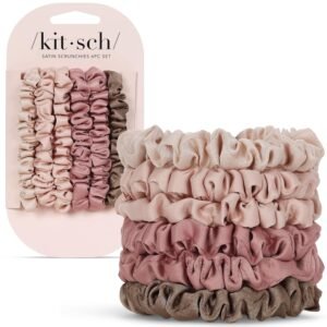 Kitsch Satin Scrunchies for Women – No Crease Hair Ties for Girls | Scrunchies For All Hair Types and Textures, Perfect for Day or Night | Ideal Gifts for Women – 6 Pcs, Terracotta