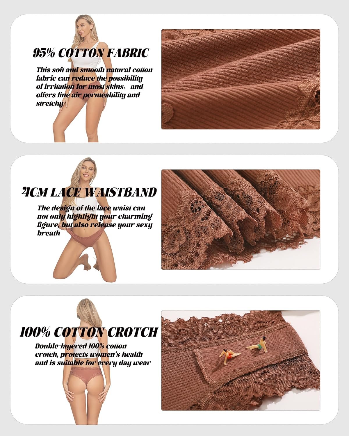 Sth Big Womens Cotton Underwear Sexy Lace Brazilian Panties Soft Breathable Cotton Bikini for Ladies 6 Pack - Image 3