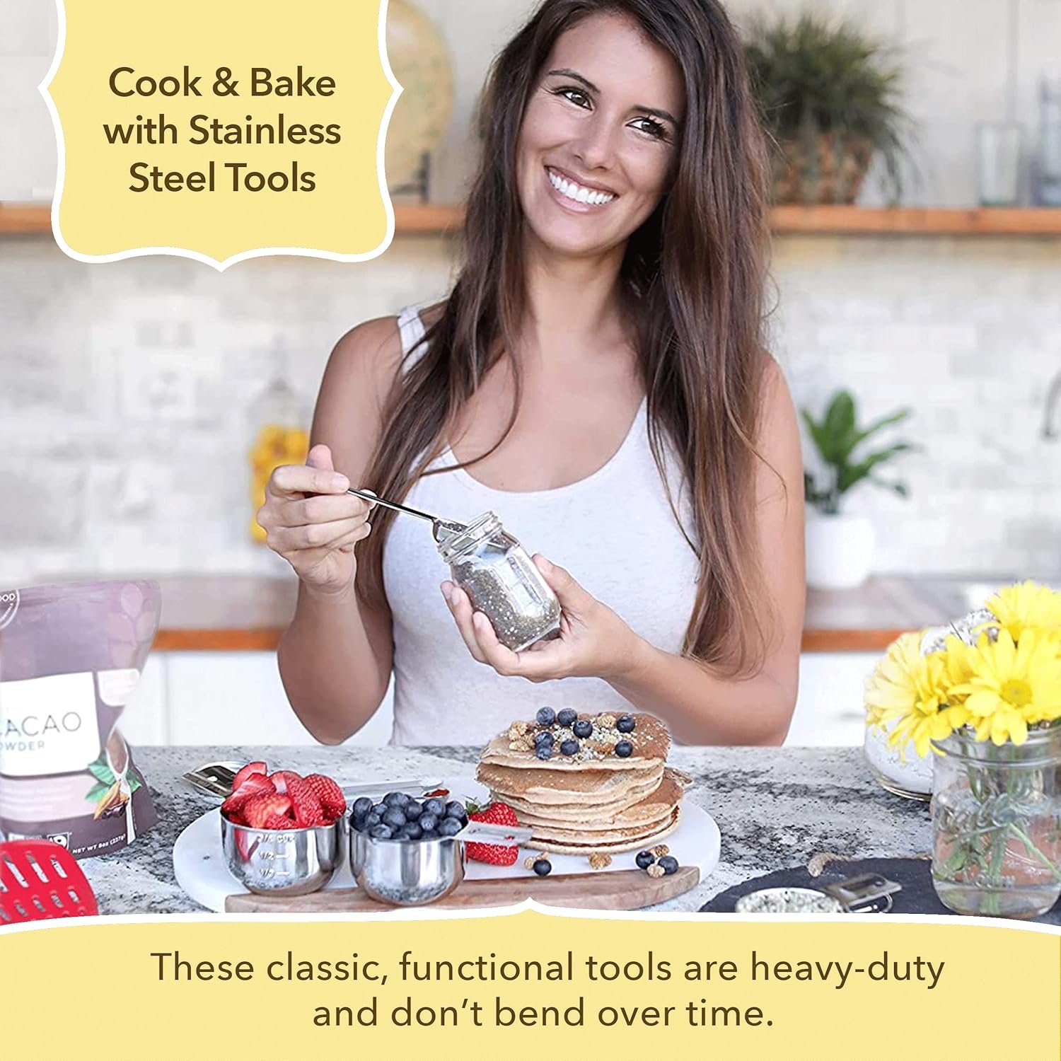 Measuring Cups and Spoons Set of 15, Stackable Cups, Long Handle with Leveler Fits Narrow Jars, 304 Premium Stainless Steel, Kitchen Gadgets for Liquid & Dry Ingredients Cooking Baking - Image 8