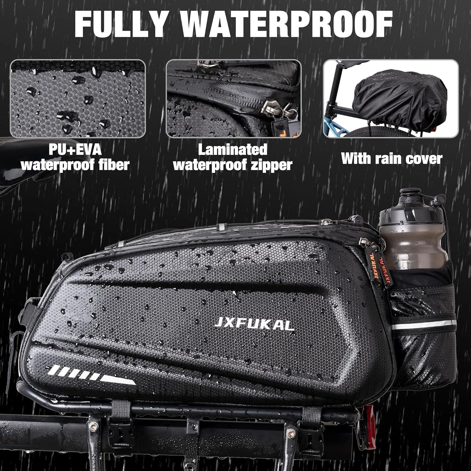JXFUKAL Bike Bags for Bicycle Rear rack - 9.5L/17L/40L Hard Shell Waterproof Bike Ebike Trunk Pannier Saddle Seat Bag Carrier with Reflector, Rain Cover & Shoulder Strap for Commuter Travel Outdoor - Image 3