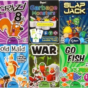 Regal Games Card Games for Kids – Go Fish, Crazy 8’s, Old Maid, Slap Jack, Garbage Monster, War – Simple & Fun Classic Family Table Games – Games May Vary (6 Set)