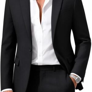MAGE MALE Mens 2 Piece Suit Slim Fit Solid Wedding Prom Tuxedo Suit with One Button Notch Lapel Blazer and Pants