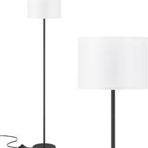 Modern Floor Lamp Simple Design with White Shade, Foot Pedal Switch, 60″ Small Tall Lamps for Living Room Bedroom Office Dining Room Kitchen, Black Pole Lamp(Without Bulb)