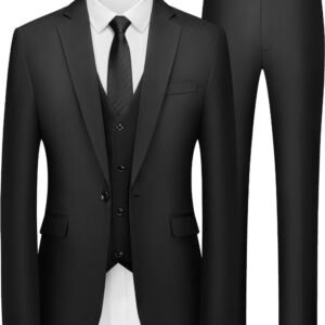 MAGE MALE Men’s 3 Piece Suit Slim Fit One Button Business Wedding Formal Blazer Jacket Vest Pants Set