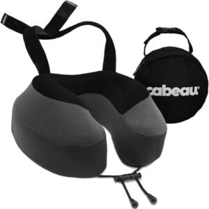Cabeau Evolution S3 Travel Pillow – Memory Foam Neck Pillow for Airplane and Long Flights with Seat Straps for Head and Neck Support, 360 Degree Support (Steel Grey)