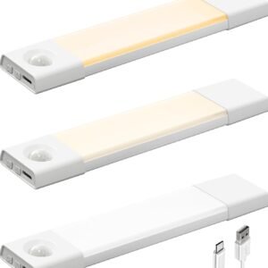 EZVALO 3 Pack 8” Motion Sensor Light Indoor, Wireless Under Cabinet Lighting, 30 LED Rechargeable Closet Lights, Dimmable, 3 Color Temperatures, Counter Lights for Wardrobe, Pantry, Bedroom, Kitchen