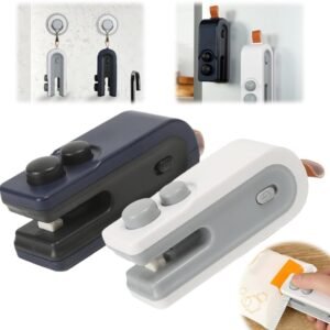 Mini Bag Sealer with Magnet,Upgrade 2 in 1 USB Rechargeable Chip Bag Sealer Heat Seal Tool,Portable Heat Vacuum Sealers Food Sealer Bag Sealing Machine for Plastic Bags Snack Bag (Navy Blue+White)