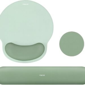 MOSISO Wrist Rest Support for Mouse Pad&Keyboard Set, Circle Curved Ergonomic Mousepad&Coaster Non-Slip Base Home/Office Pain Relief&Easy Typing Pad with Soft Cloth&Silicone Lining, Antique Green