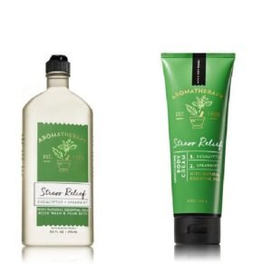 Bath Body Works ~ Aromatherapy ~ Stress Relief – Eucalyptus & Spearmint ~ Bundle ~ Body Wash & Foam Bath 10oz. & Body Cream 8 oz