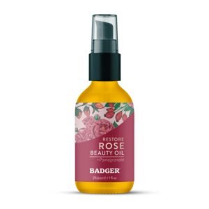 Badger Rose Face Oil, 100% Organic Face Moisturizer, Nourishing & Soothing Organic Jojoba Oil & Rose Oil, Vegan Antioxidant Rich Moisturizing Facial Oil, 1 fl oz Glass Bottle