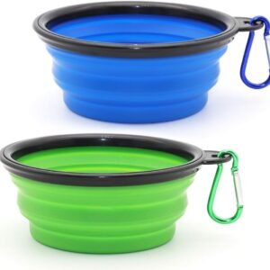 Dog Bowl Pet Collapsible Bowls, 2 Pack for Cats Dogs, Portable Pet Feeding Watering Dish for Walking Parking Traveling with 2 Carabiners (Small, Blue+Green)