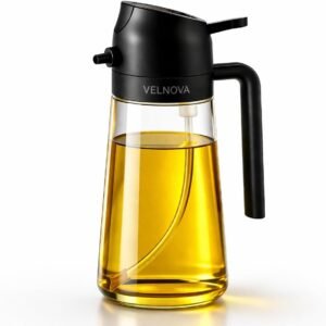 Olive Oil Sprayer for Cooking, 16oz/470ml Glass Oil Sprayer, 2-in-1 Oil Dispenser Bottle, Transparent Oil Mister for Air Fryer, Salad, Frying, Grilling & BBQ