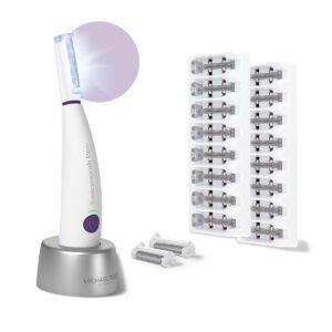 Michael Todd Beauty Sonicsmooth Pro+ Dermaplane Razor for Women Face + Eyebrow Trimmer Dermaplaning System w/LED Light Peach Fuzz Remover -16 Dermaplaning Blades & 2 Microsmooth Exfoliation Tips