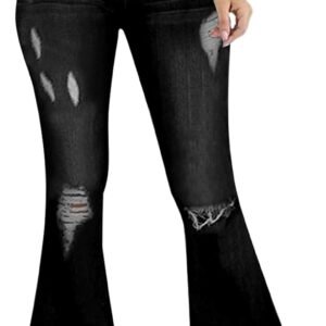 shengfan Women’s Skinny Bell Bottom Jeans Elastic High Waisted Flared Jeans Raw Hem Wide Leg Denim Pants 70s Outfits