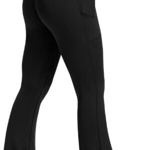 Womens Flared Yoga Pants with Pockets, High Waisted Flare Leggings Bell Bottom Bootcut Yoga Dress Pants
