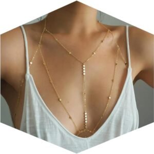 14K Gold Plated Body Chains for Women, Sexy Layered Belly Waist Chain Crossover Bikini Bra Chain, Summer Beach Rhinestone Body Jewelry