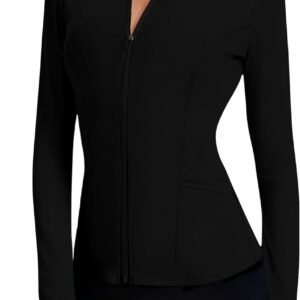 LOMON Women’s Athletic Jackets Cropped Long Sleeve Workout Tops Yoga Zip Up Jackets Gym Tops Golf Shirts