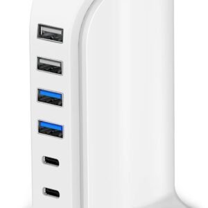 USB Charger Upoy, Charging Station for Multiple Devices 45W, Fast Charging Blocks with Dual Type C Ports, USB Charging Hub Organizer Multiport for iPhone, Ipad, Kindle, Travel Accessories