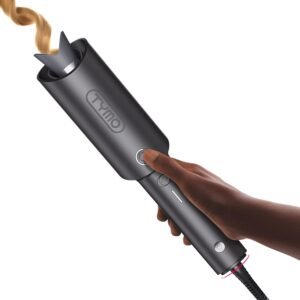 TYMO Automatic Rotating Curling Iron – TYMO CURLPRO Beach Waves Curling Wand, Portable Hair Curler, 500 Million Ionic, Dual Voltage & Lightweight for Travel, Ceramic Coating, 1 Inch, Metallic Gray