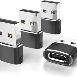 Elebase USB to USB C Adapter for iPhone 17 4Pack,USBC Female to A Male Car Charger Adapter,Type C Converter Apple 17e 16 Pro Max 15 14 Plus,iWatch Watch 11 10 Ultra 3,iPad Air,Samsung Galaxy S26,Black