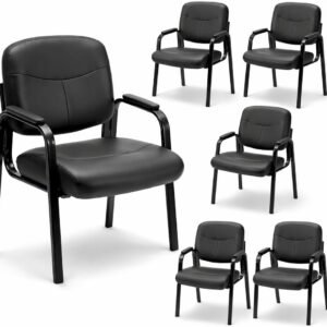 Office Reception Guest Chair Set of 6, Waiting Room Chair, Desk Chair No Wheels with Padded Arms Rest and Sled Base for Lobby and Conference, Table Side Salon, Home, Black