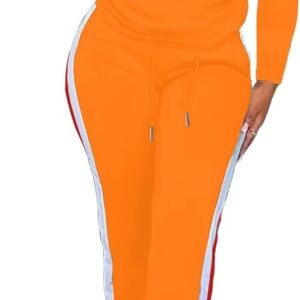 PINSV Women’s 2 Piece Outfits Long Sleeve Tops Sweatpants Colorblock Bodycon Lounge Sets Tracksuits