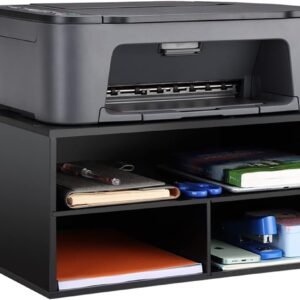 EMERIT Printer Stand for Desk – 2 Tier Desktop Printer Stand with Paper Storage, Printer Riser Organizer for Home Office, Holds up to 30 lbs, Black