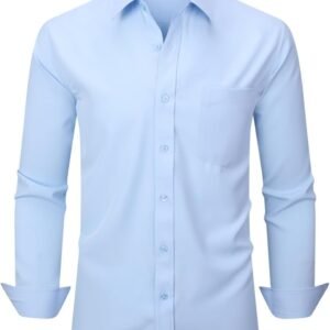 Men’s Dress Shirts Long Sleeve Button Down Shirt Business Formal Stretch Shirt Regular Fit with Pockets