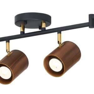 Modern 6-Light Track Lighting, 47 inch, Real Wood Adjustable Light Heads, Brass Accent, Matte Black Ceiling Track Lights for Dining Room, Living Room, Kitchen
