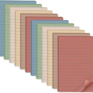 (12 Pack) Lined Sticky Notes 4×6 in,Large Notepads with Lines,Ruled Stickies Super Sticking Power,Office School Memo Note Pads Vintage Colors,Post on Windows Doors,Recyclable,Easy to Write on