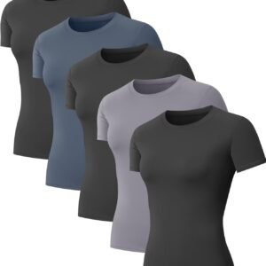 5-Pack Women’s Compression Shirts Short Sleeve Workout Tops Athletic Baselayer Quick Dry Gym Yoga Running T-Shirt