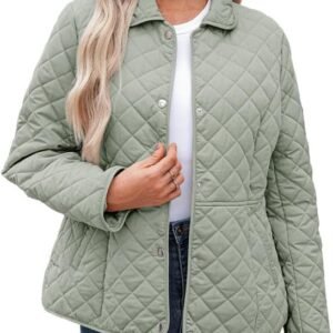 Dokotoo Women’s Winter Quilted Jackets Long Sleeve Button Down Diamond Puffer Jacket Outerwear Coats with Pockets