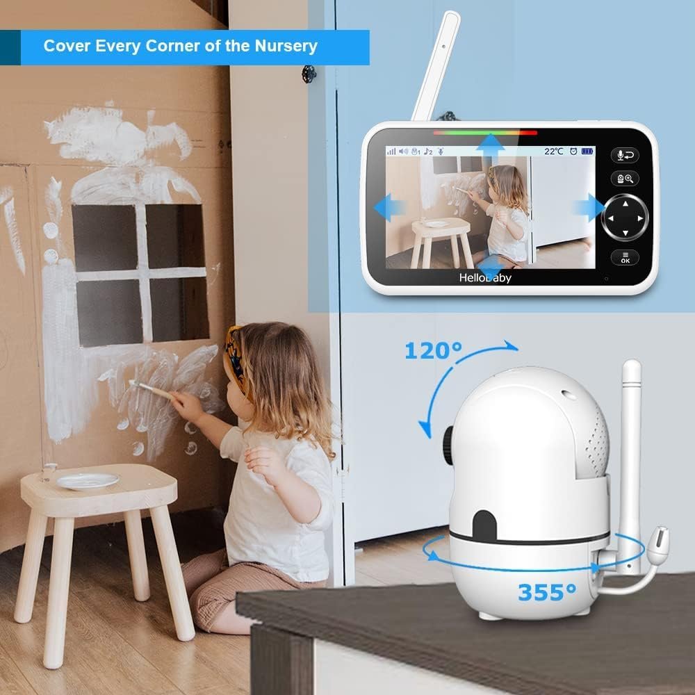 HelloBaby No WiFi Baby Monitor 5" Screen 30-Hour Battery Pan-Tilt-Zoom Video Upgrade with Camera and Audio, Night Vision, VOX, 2-Way Talk, 8 Lullabies and 1000ft Range, HB6550 - Image 6