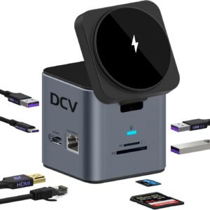 USB C Laptop Docking Station with MagSafe Charger Stand, 9 in 1 USB C Hub Multiport Adapter with 4K HDMI, 1Gbps Ethernet, 3 USB 3.0, SD/TF, Compatible with MacBook/Dell/HP/Lenovo/iPhone (Dark Gray)