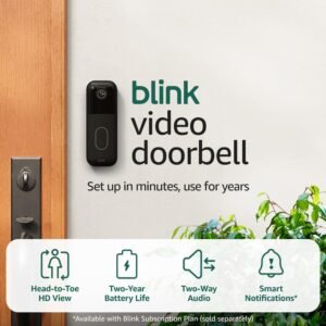 Blink Video Doorbell (newest model) – Head-to-toe HD view, two-year battery life, and simple setup. Sync Module Core included – System (Black)
