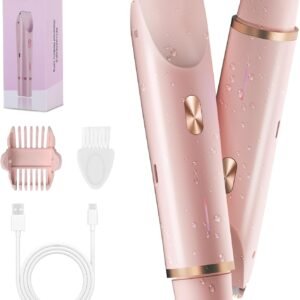 2-in-1 Bikini Trimmer for Women, Bikini Shaver with Dual Heads, Body and Facial Hair Removal, Rechargeable Cordless Electric Razors for Face Chin Pubic Underarm Legs, IPX7 Waterproof, Pink