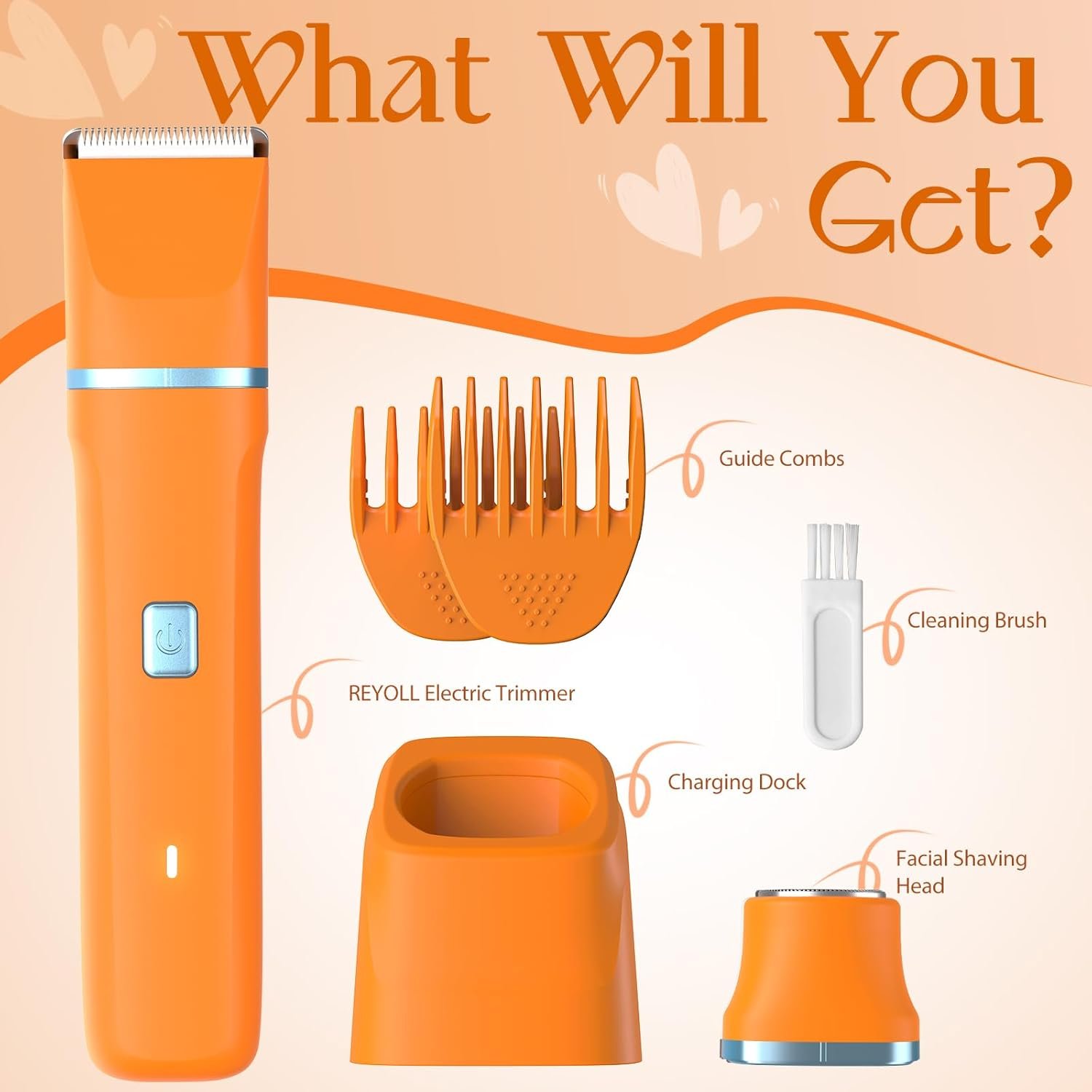 Electric Razor for Women Men - Wet Dry Shave, Waterproof Bikini Trimmer, Pubic Hair Removal Shaver with Hypoallergenic Ceramic Blades, Facial & Body Groomer, USB Recharge, Birthday Gifts - Orange - Image 9